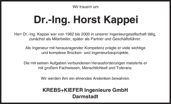 Traueranzeige von Horst Kappei von Trauerportal Echo Online