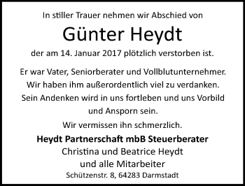 Traueranzeige von Günter Heydt von Trauerportal Echo Online