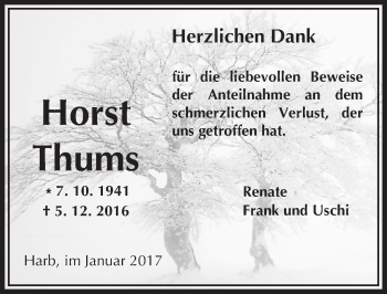 Traueranzeige von Horst Thums von  Kreisanzeiger
