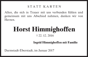 Traueranzeige von Horst Himmighoffen von Trauerportal Echo Online