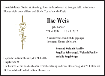 Traueranzeige von Ilse Weis von Trauerportal Echo Online