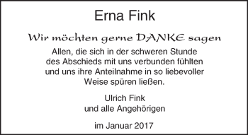Traueranzeige von Erna Fink von Trauerportal Echo Online