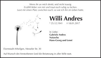 Traueranzeige von Willi Andres von Trauerportal Echo Online