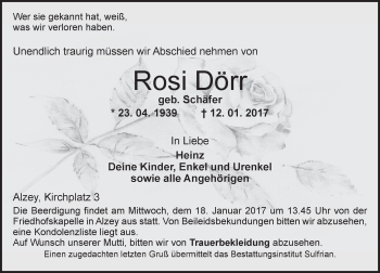 Traueranzeige von Rosi Dörr von Trauerportal Rhein Main Presse