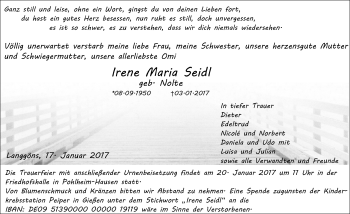 Traueranzeige von Irene Maria Seidl von  Gießener Anzeiger