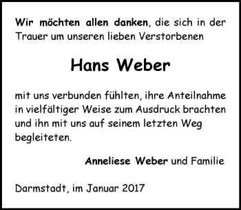 Traueranzeige von Hans Weber von Trauerportal Echo Online
