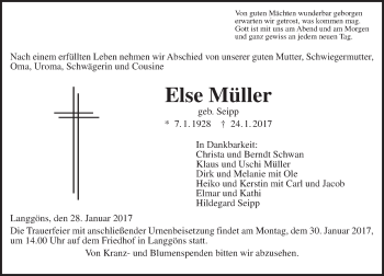 Traueranzeige von Else Müller von  Gießener Anzeiger