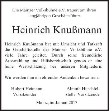 Traueranzeige von Heinrich Knußmann von Trauerportal Rhein Main Presse