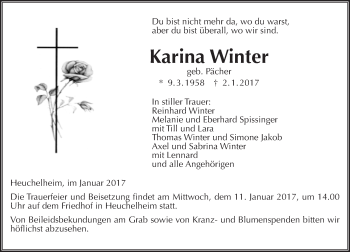 Traueranzeige von Karina Winter von  Gießener Anzeiger
