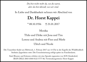 Traueranzeige von Horst Kappei von Trauerportal Echo Online