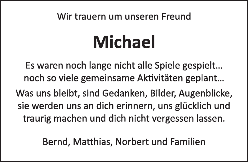  Traueranzeige für Michael  vom 28.01.2017 aus  Gießener Anzeiger