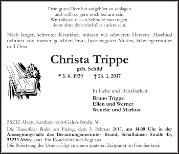 Traueranzeige von Christa Trippe von Trauerportal Rhein Main Presse