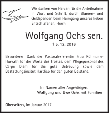 Traueranzeige von Wolfgang Ochs von  Camberger Anzeiger