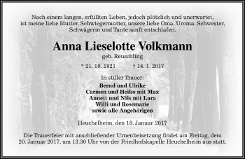 Traueranzeige von Anna Lieselotte Volkmann von  Gießener Anzeiger