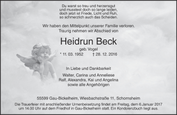 Traueranzeige von Heidrun Beck von Trauerportal Rhein Main Presse
