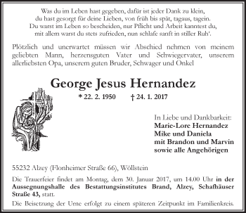 Traueranzeige von George Jesus Hernandez von Trauerportal Rhein Main Presse