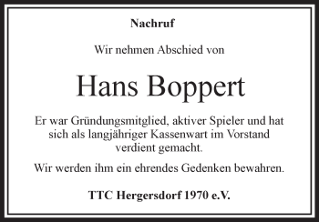 Traueranzeige von Hans Boppert von VRM Trauer