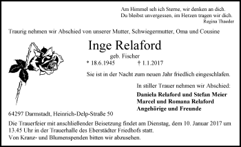 Traueranzeige von Inge Relaford von Trauerportal Echo Online