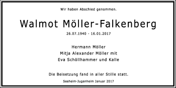 Traueranzeige von Walmot Möller-Falknberg von Trauerportal Echo Online