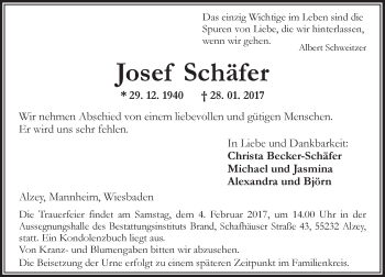 Traueranzeige von Josef Schäfer von Trauerportal Rhein Main Presse