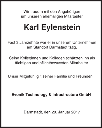 Traueranzeige von Karl Eyleinstein von Trauerportal Echo Online