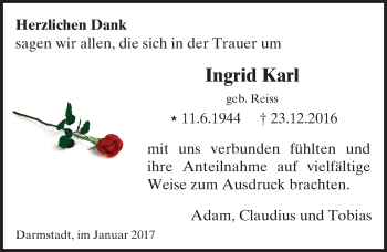 Traueranzeige von Ingrid Karl von Trauerportal Echo Online