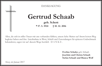 Traueranzeige von Gertrud Schaab von Trauerportal Rhein Main Presse