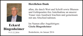 Traueranzeige von Eckard Bingenheimer von Trauerportal Rhein Main Presse