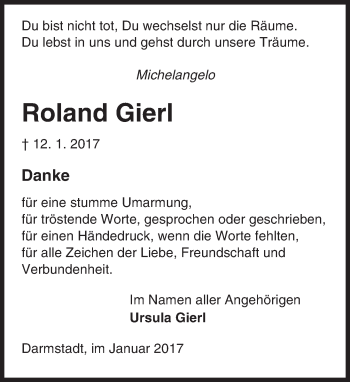 Traueranzeige von Roland Gierl von Trauerportal Echo Online
