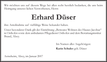 Traueranzeige von Erhard Düser von Trauerportal Rhein Main Presse