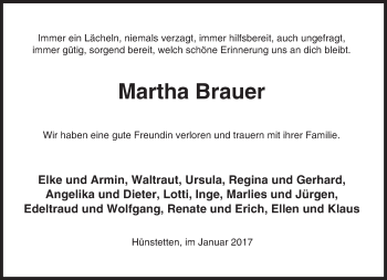 Traueranzeige von Martha Brauer von Trauerportal Rhein Main Presse