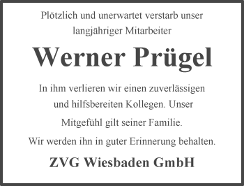 Traueranzeige von Werner Prügel von Trauerportal Rhein Main Presse