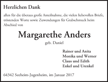 Traueranzeige von Margarethe Anders von Trauerportal Echo Online