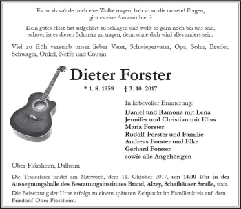 Traueranzeige von Dieter Forster von Trauerportal Rhein Main Presse