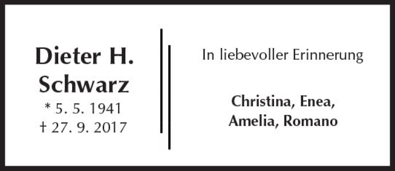  Traueranzeige für Dieter H. Schwarz vom 12.10.2017 aus  Camberger Anzeiger
