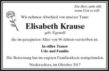 Traueranzeige von Elisabeth Krause von  Camberger Anzeiger