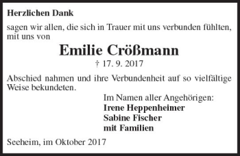 Traueranzeige von Emilie Crößmann von Trauerportal Echo Online