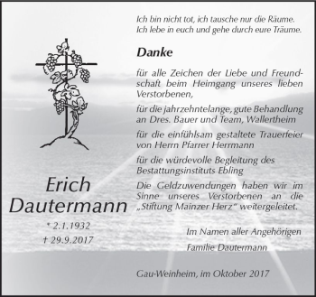 Traueranzeige von Erich Dautermann von Trauerportal Rhein Main Presse