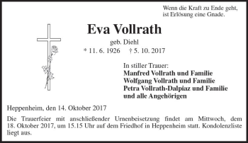 Traueranzeige von Eva Vollrath von Trauerportal Echo Online