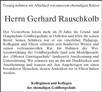 Traueranzeige von Gerhard Rauschkolb von Trauerportal Rhein Main Presse