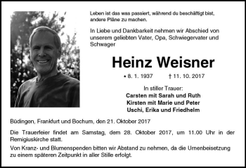 Traueranzeige von Heinz Weisner von  Kreisanzeiger