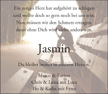 Traueranzeige von Jasmin  von VRM Trauer