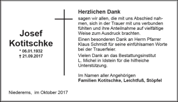 Traueranzeige von Josef Kotitschke von Trauerportal Rhein Main Presse