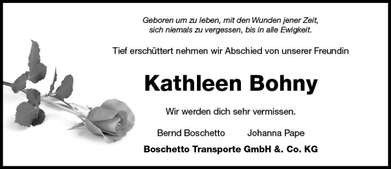  Traueranzeige für Kathleen Bohny vom 16.10.2017 aus  Lauterbacher Anzeiger