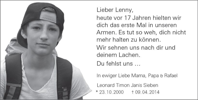  Traueranzeige für Leonard Timon Janis Sieben vom 23.10.2017 aus Trauerportal Rhein Main Presse