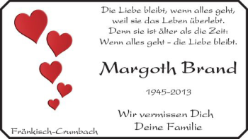Traueranzeige von Margoth Brand von Trauerportal Rhein Main Presse