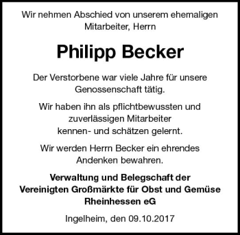 Traueranzeige von Philipp Becker von Trauerportal Rhein Main Presse