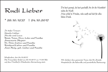 Traueranzeige von Rudi Lieber von Trauerportal Rhein Main Presse