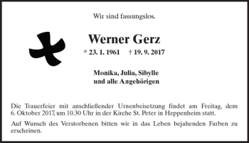 Traueranzeige von Werner Gerz von Trauerportal Echo Online