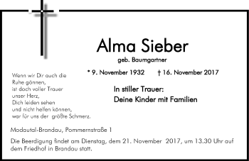 Traueranzeige von Alma Sieber von Trauerportal Echo Online